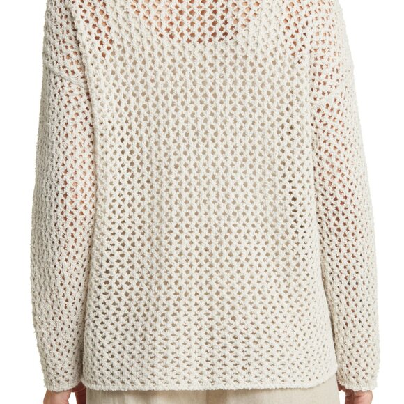 Eileen Fisher Open Stitch Crewneck Organic Cotton Sweater X-Small Bone - Picture 6 of 14